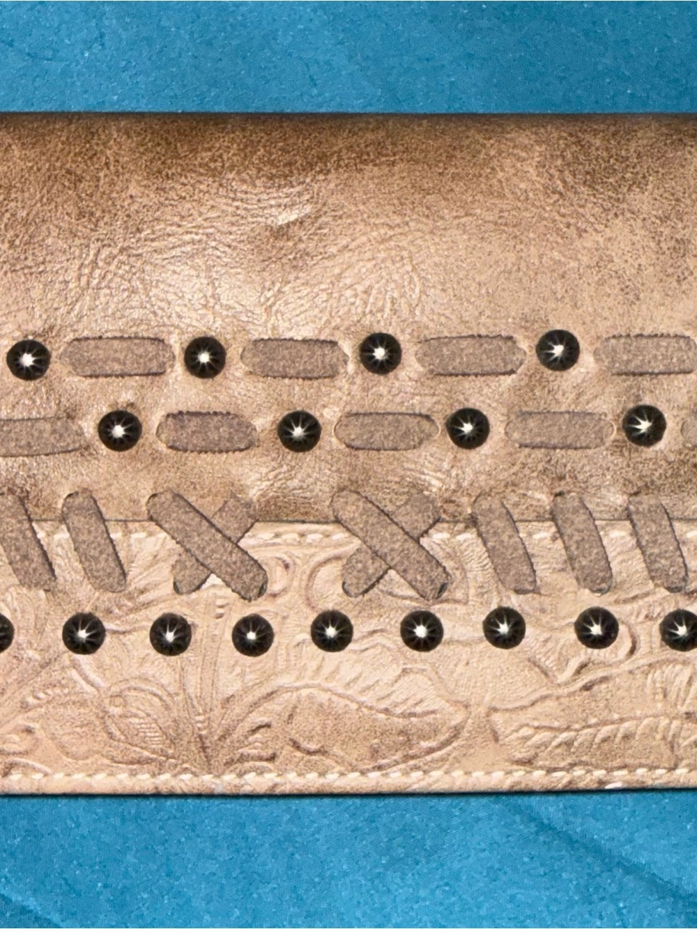 Embellished Taupe Leather Wallet with Stud Accents